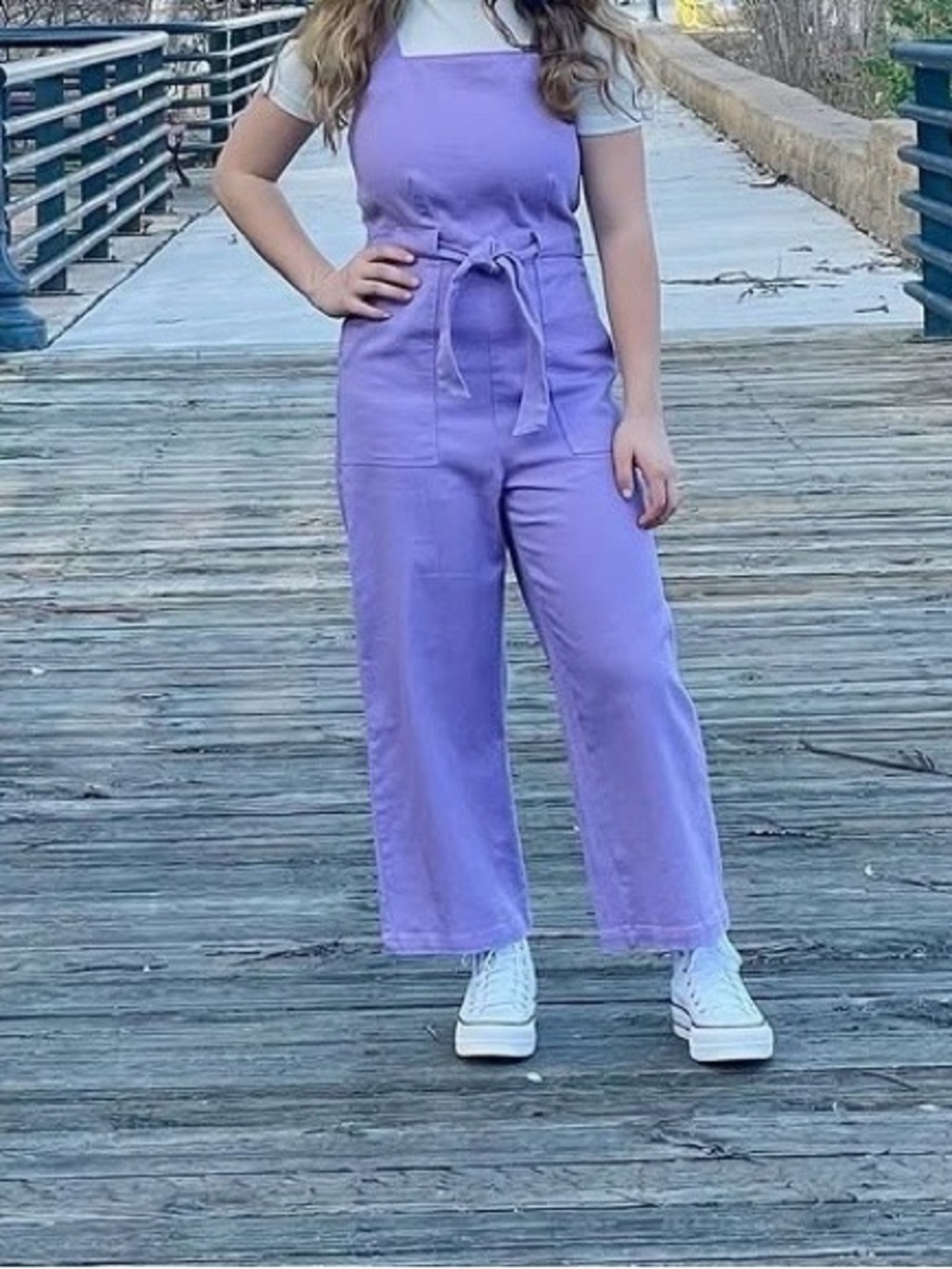 Lilac Wide-Leg Crop Jumpsuit with Tie Waist